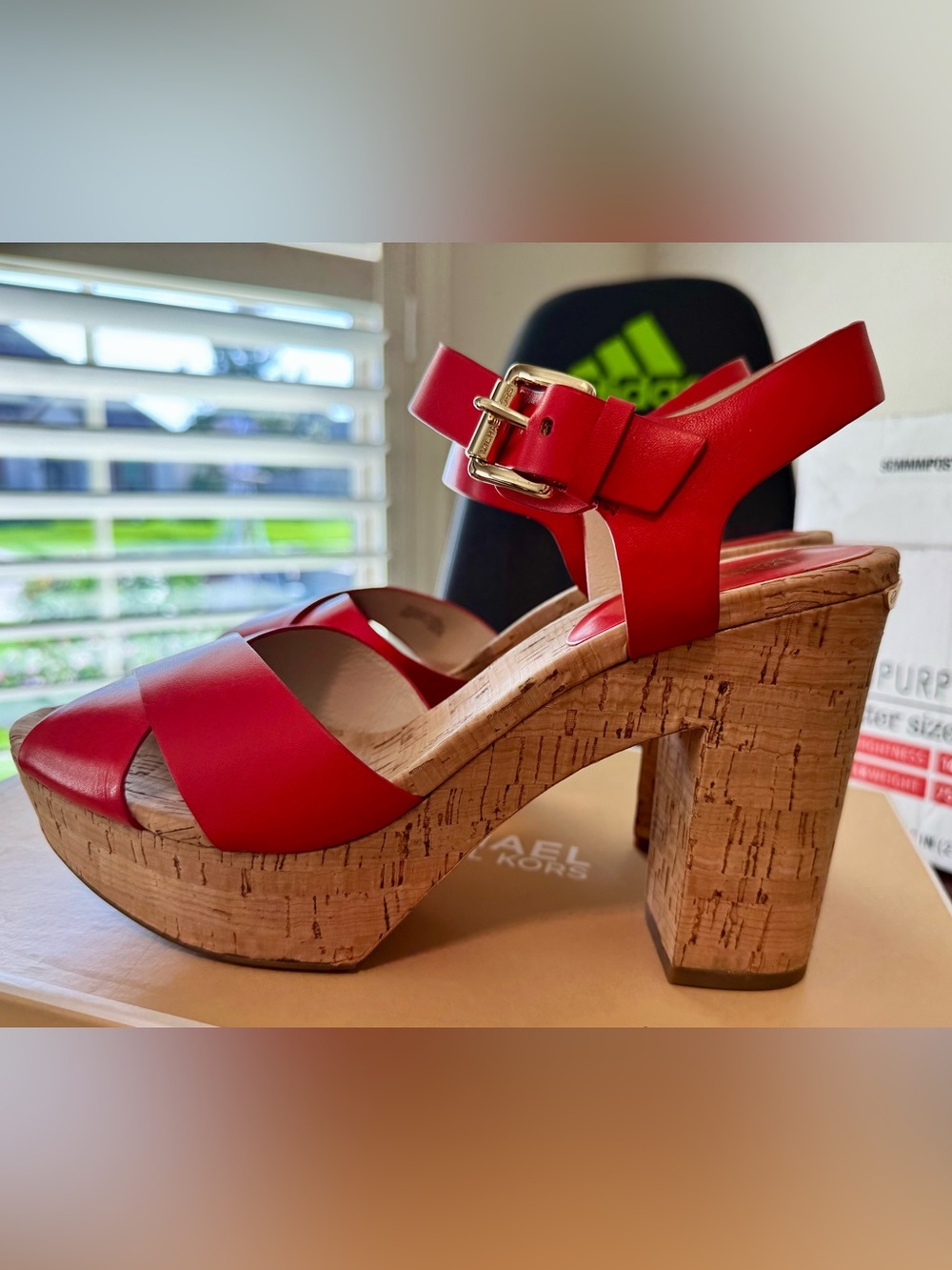 Michael Kors Red Leather Cork Platform Sandals